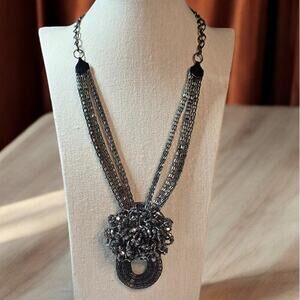 Sculptural Beaded Statement Necklace Dark Black Editorial Glam